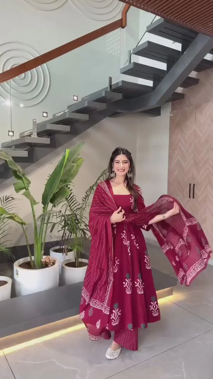 Libas Anarkali Discharge Print Cotton Kurta Set