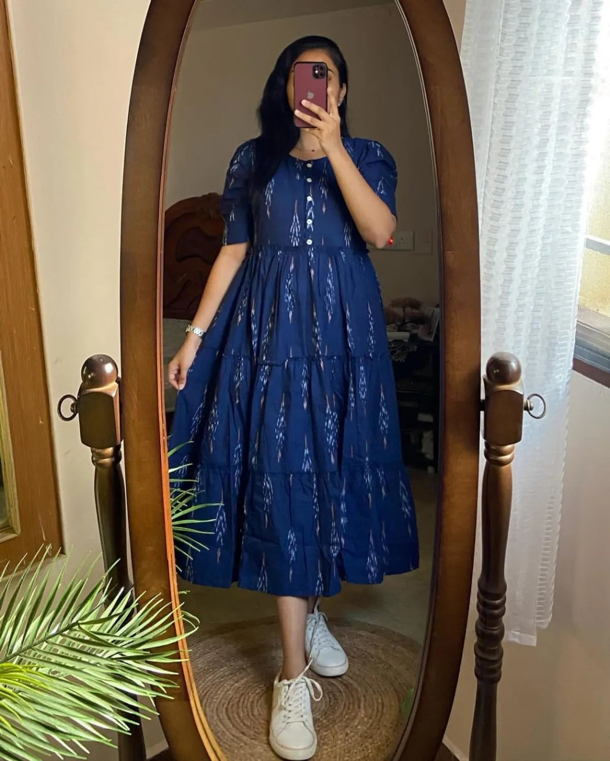 Libas Kurta Blue Ikat Cotton Flair Middy Gown For Women