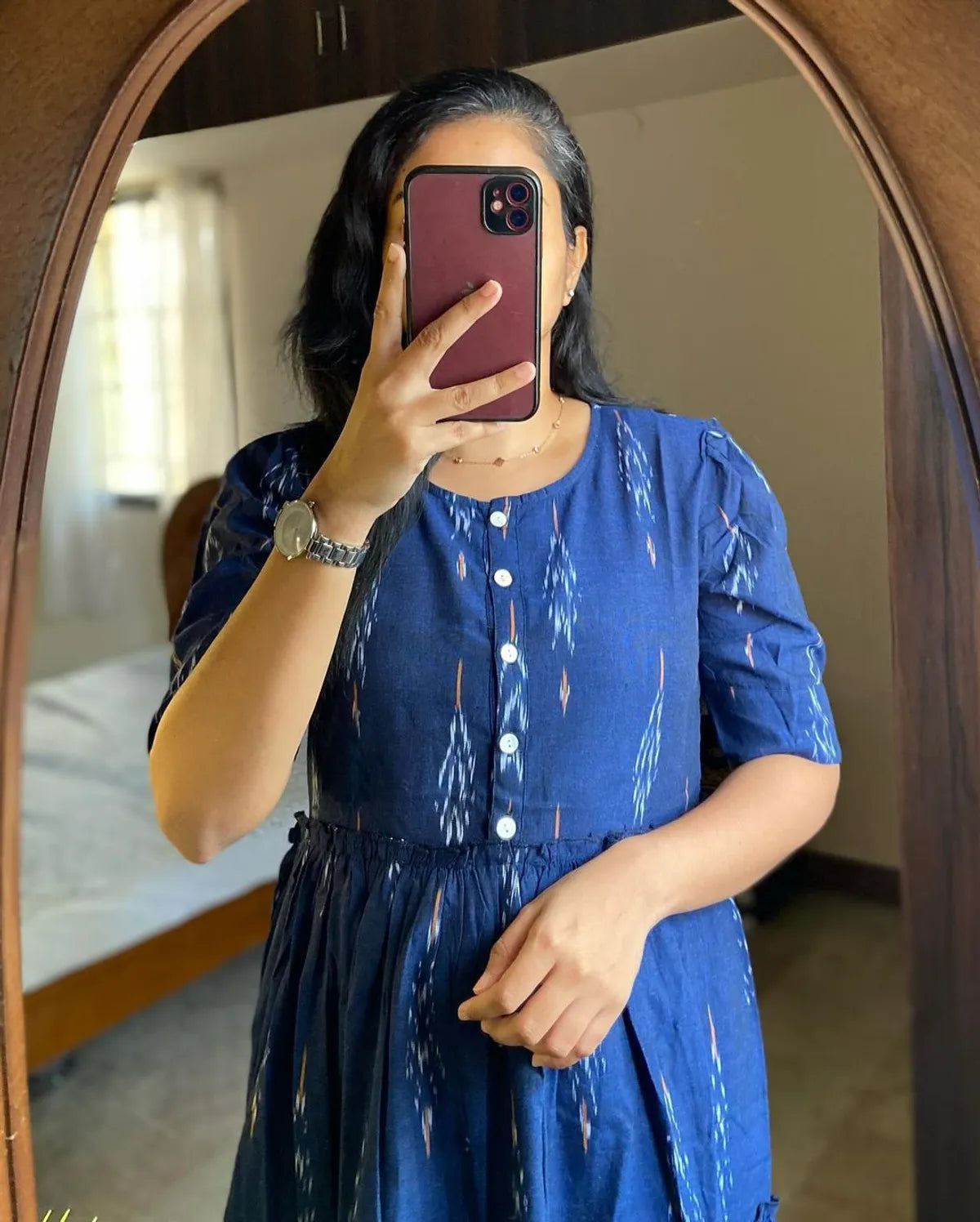 Libas Kurta Blue Ikat Cotton Flair Middy Gown For Women