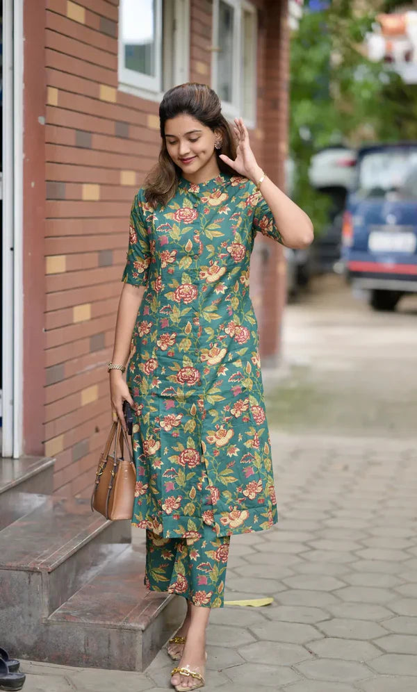 Libas Elegant Green Floral Kurta Set For Women