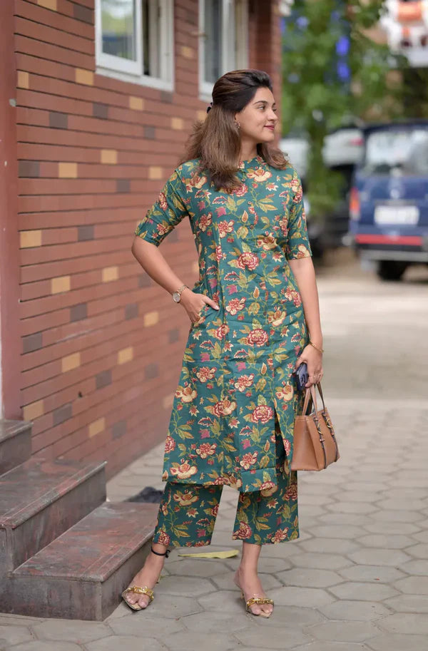 Libas Elegant Green Floral Kurta Set For Women
