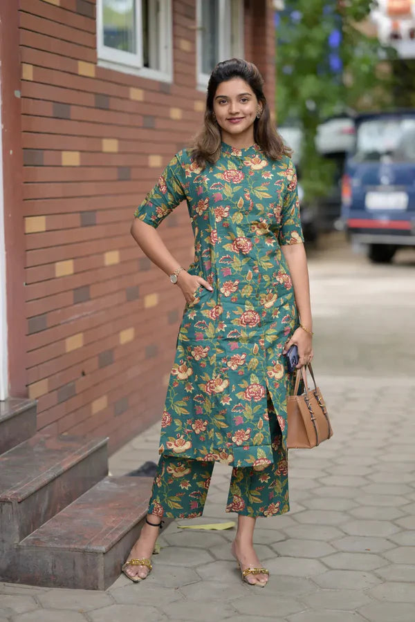 Libas Elegant Green Floral Kurta Set For Women