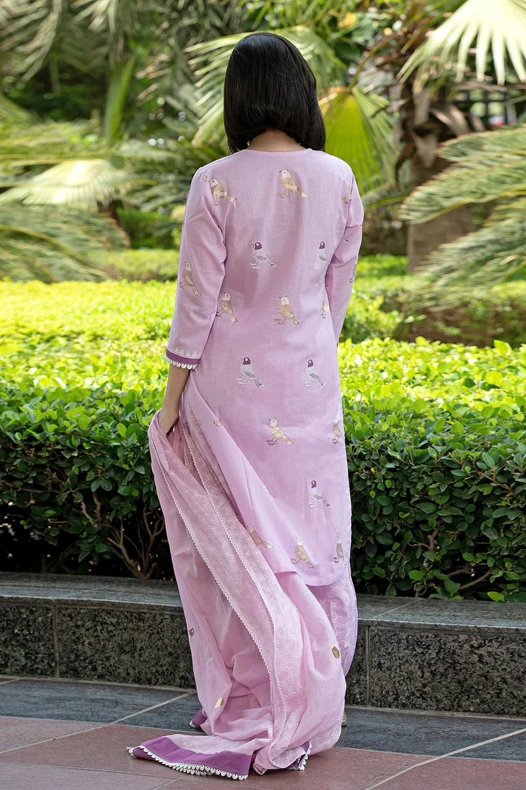 Libas Bird Printed Cotton Kurta And Pant Set With Dupatta