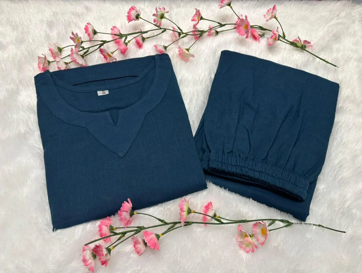 Libas Navy Blue Cotton Casual Co-Ord Set For Women