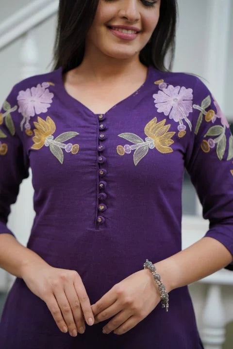 Libas Pure Cotton Kurti With Embroidery Work For Women