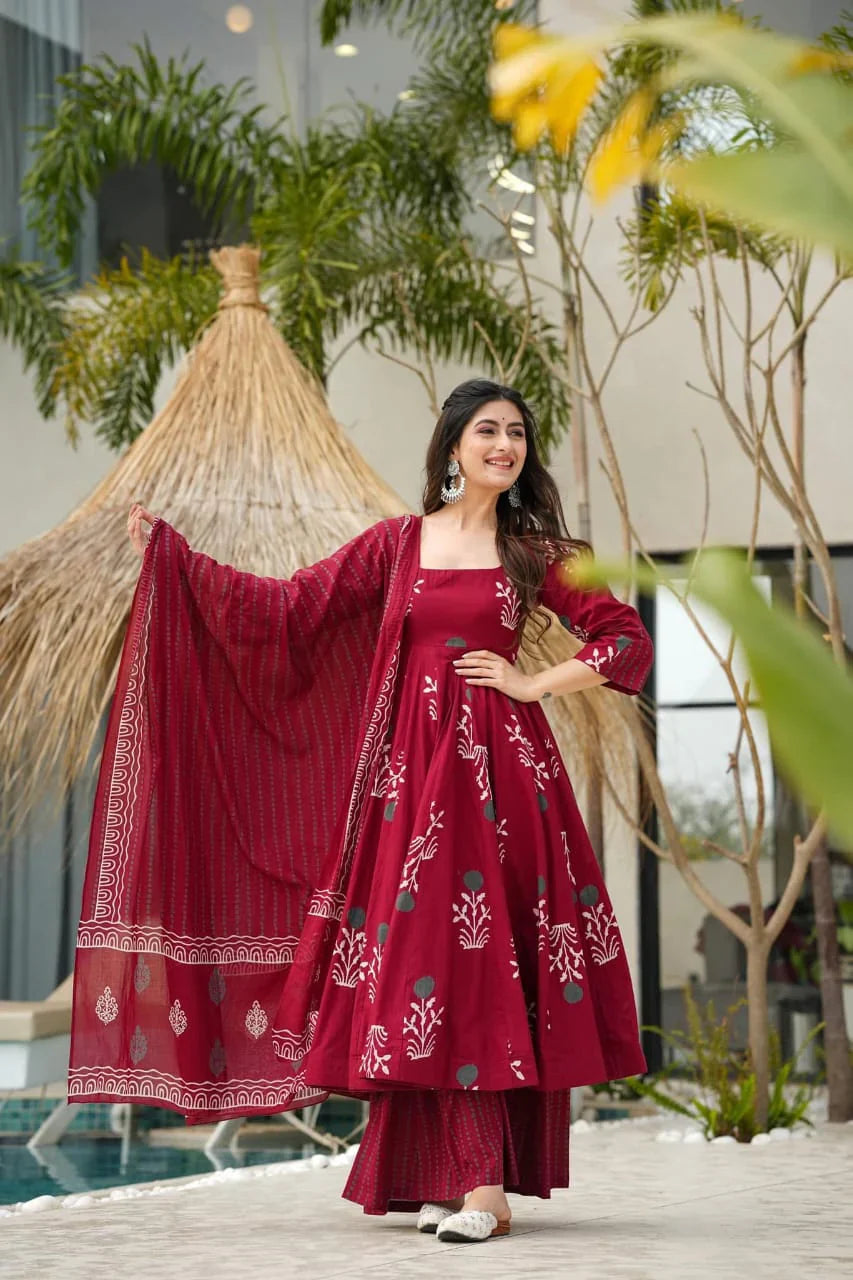 Libas Anarkali Discharge Print Cotton Kurta Set