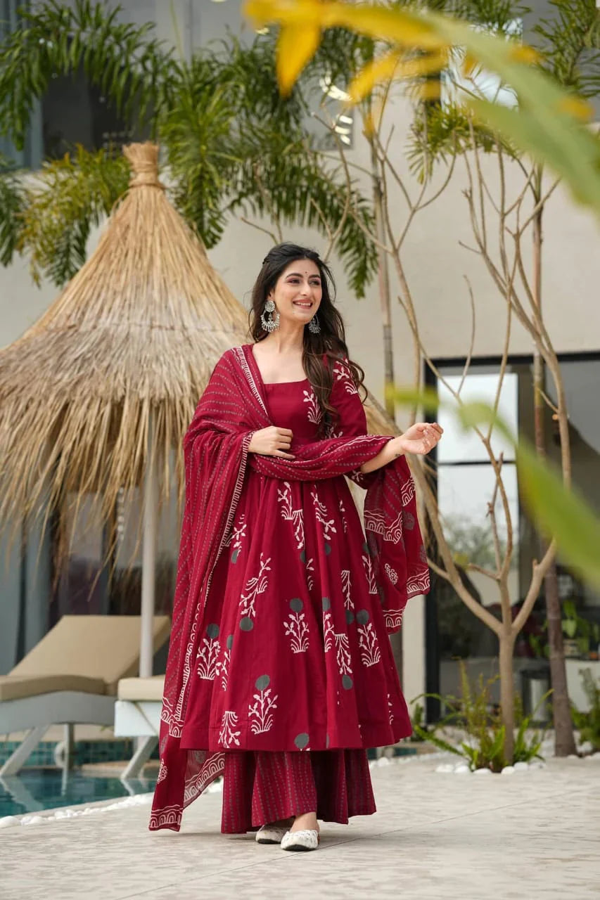 Libas Anarkali Discharge Print Cotton Kurta Set