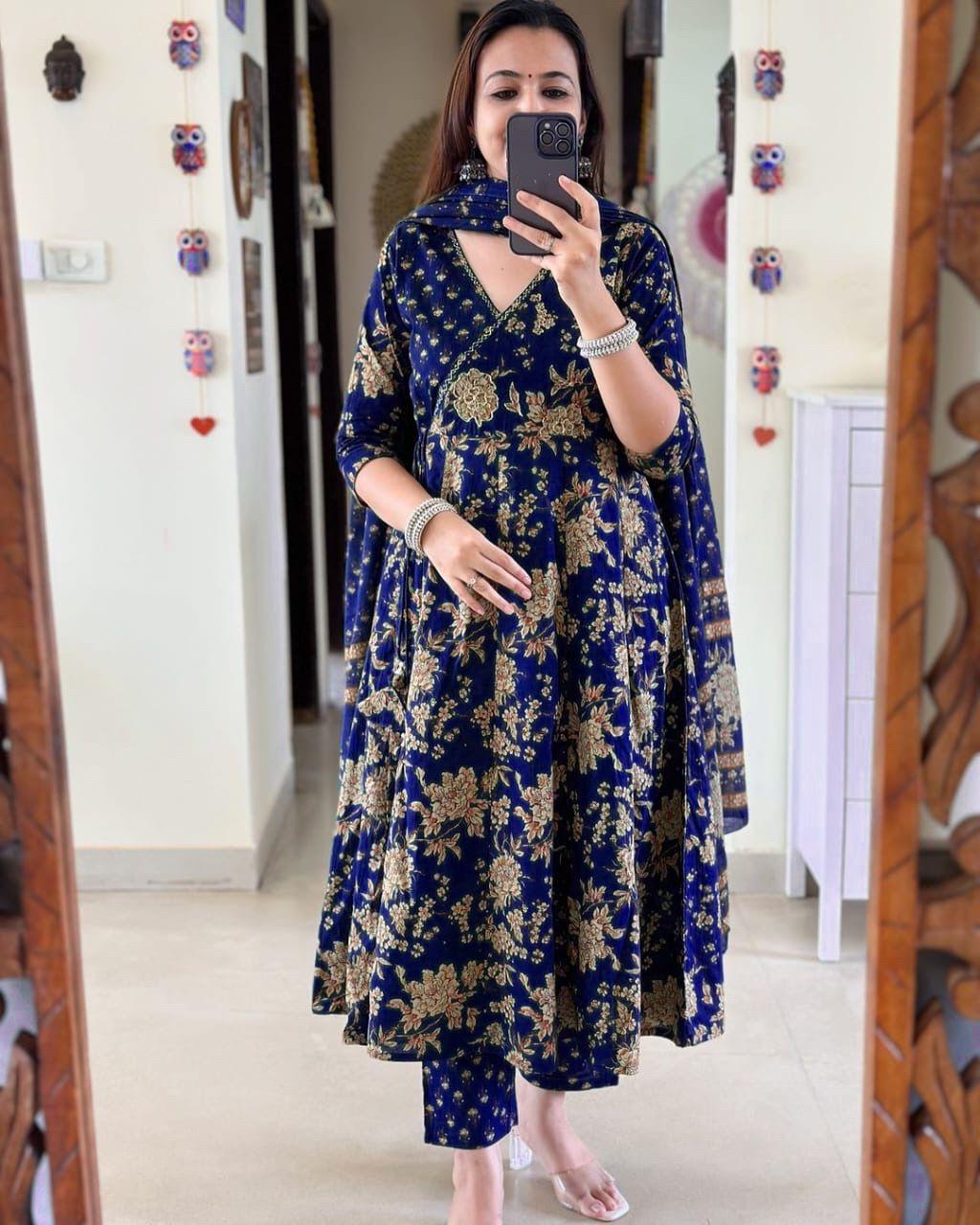 Libas Anarkali Kurta Set With Angrakha Style For Women( Blue )