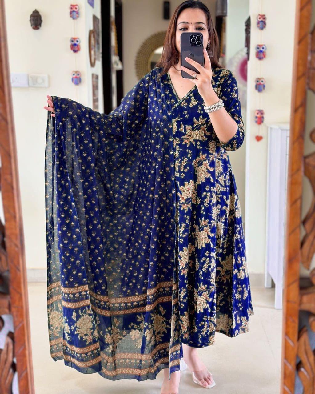 Libas Anarkali Kurta Set With Angrakha Style For Women( Blue )