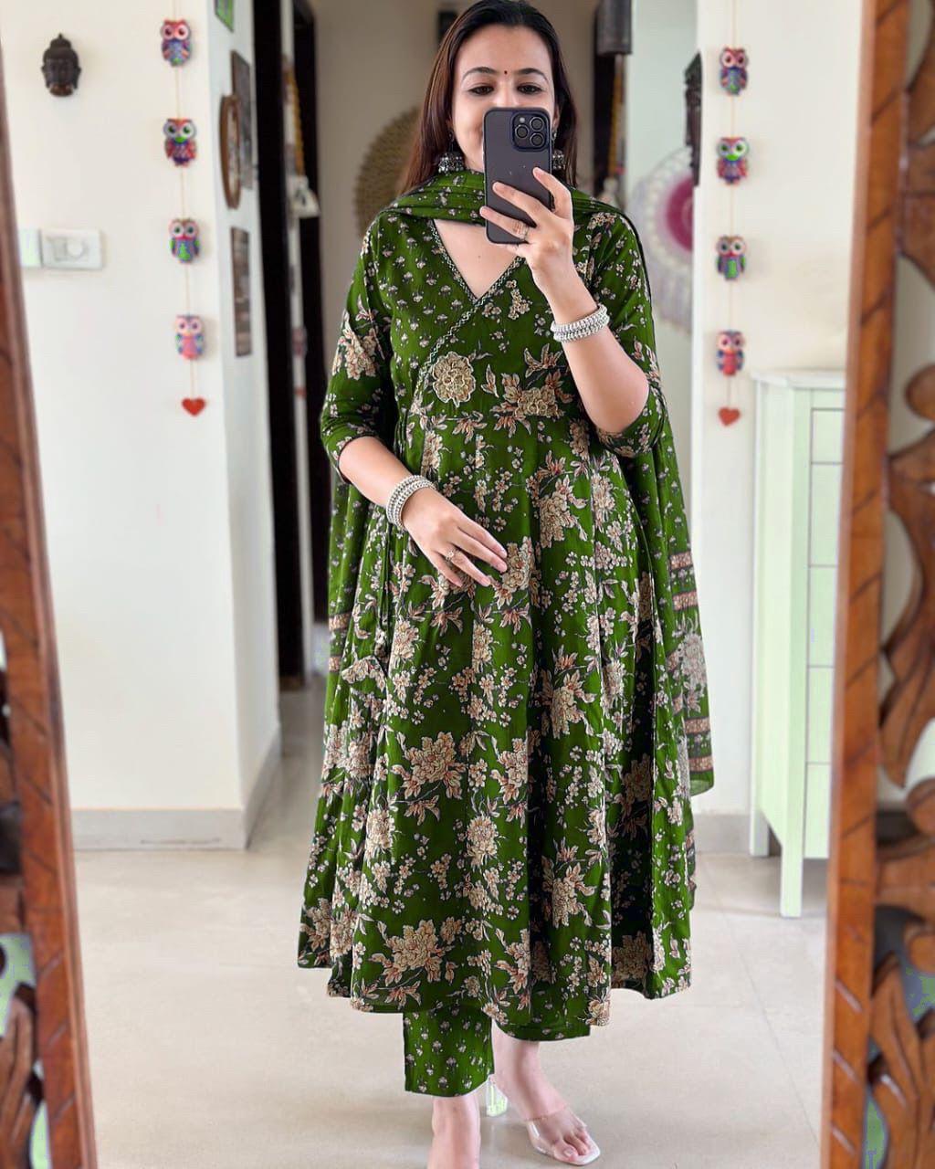 Libas Anarkali Kurta Set With Angrakha Style For Women( Green )