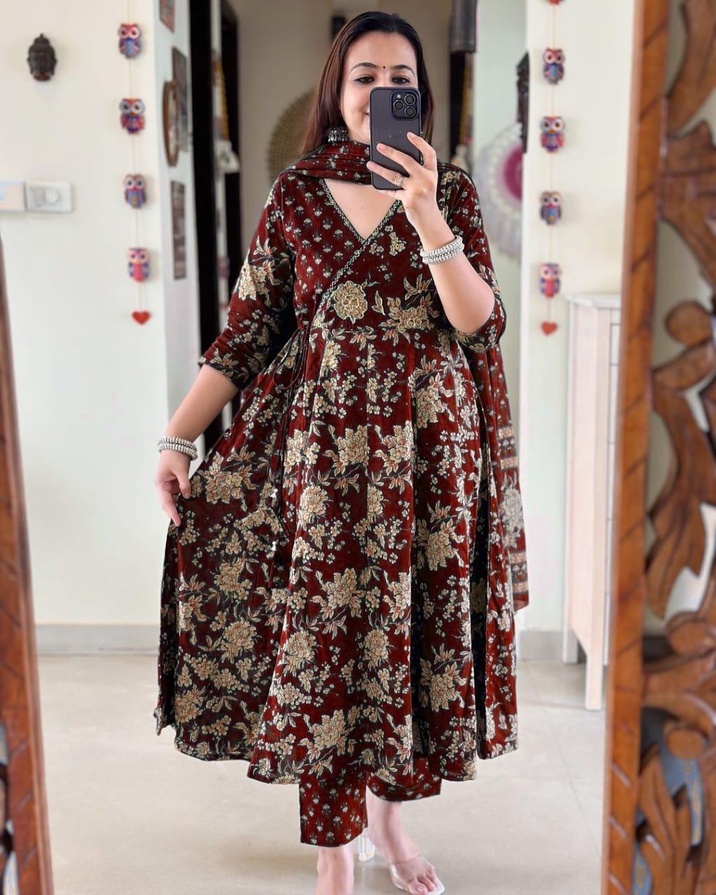 Libas Anarkali Kurta Set With Angrakha Style For Women( Purple )