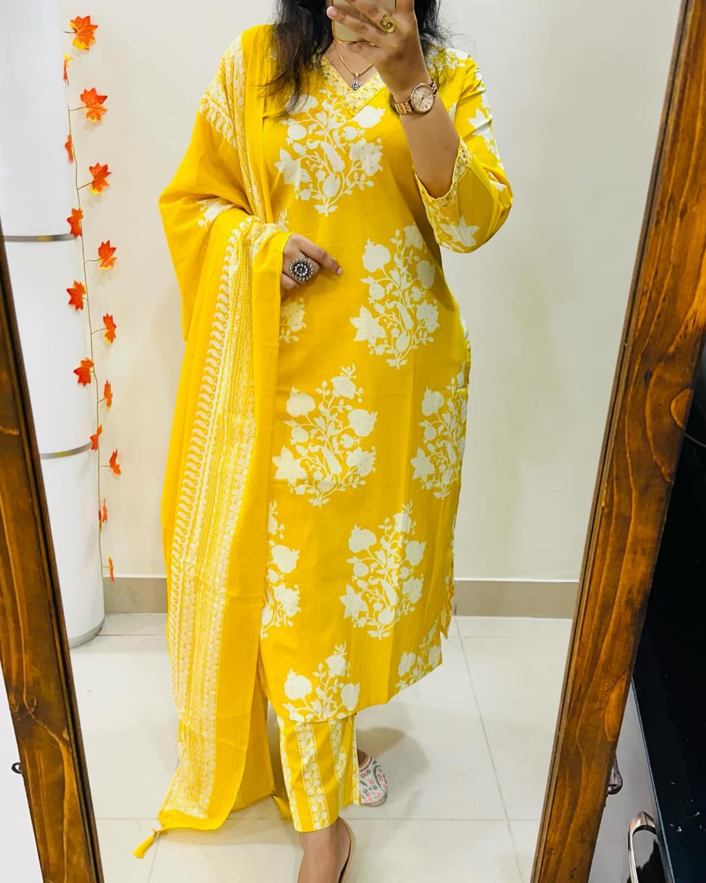 Libas Radiant Yellow Ethnic Ensemble With White Floral Embroidery