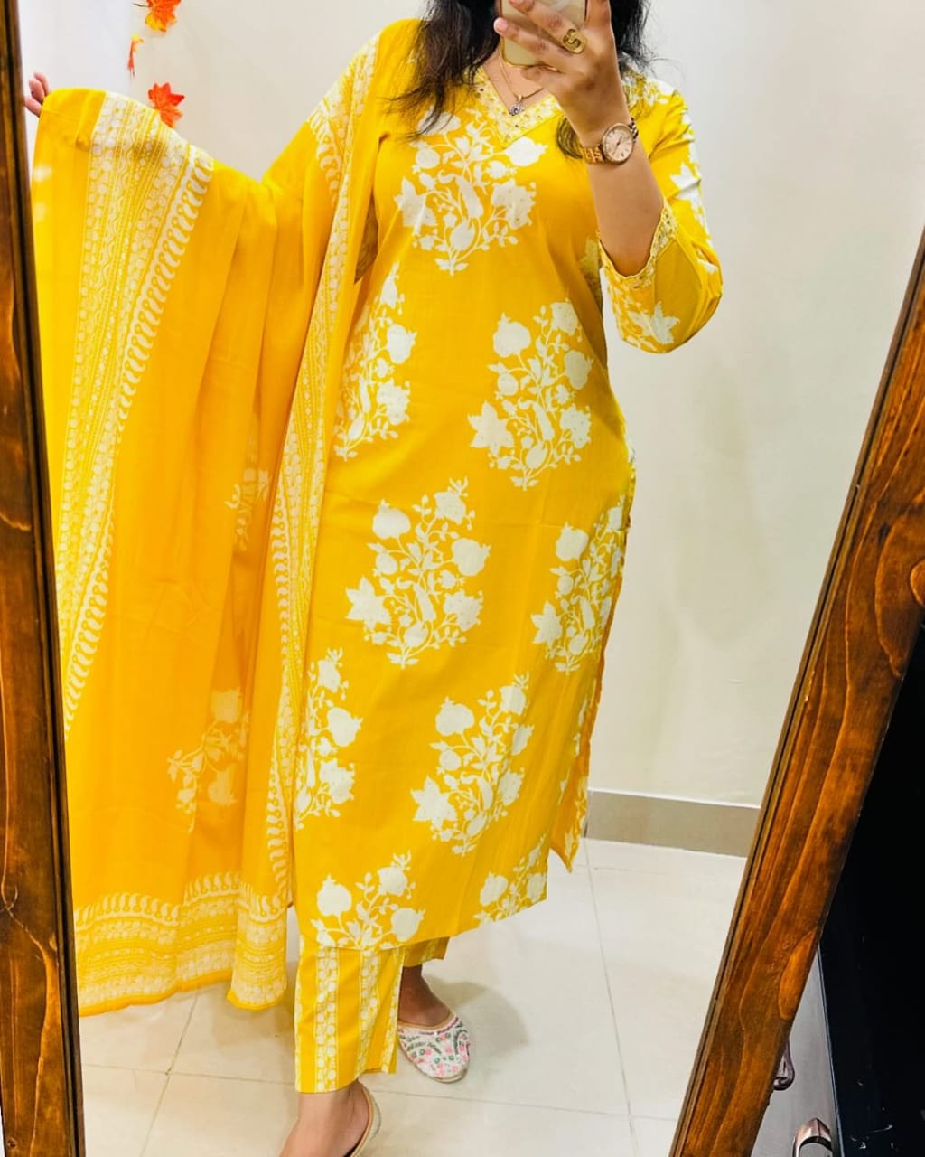 Libas Radiant Yellow Ethnic Ensemble With White Floral Embroidery
