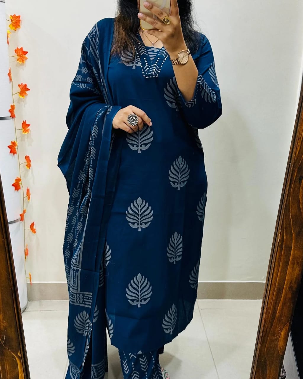 Libas Blue Handblock Print Cotton Suit Set