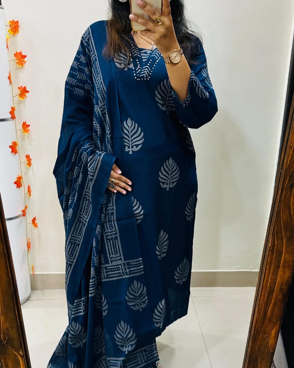 Libas Blue Handblock Print Cotton Suit Set