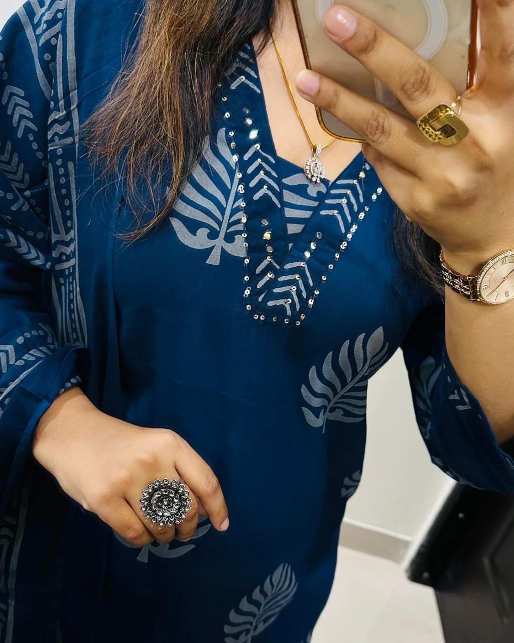Libas Blue Handblock Print Cotton Suit Set