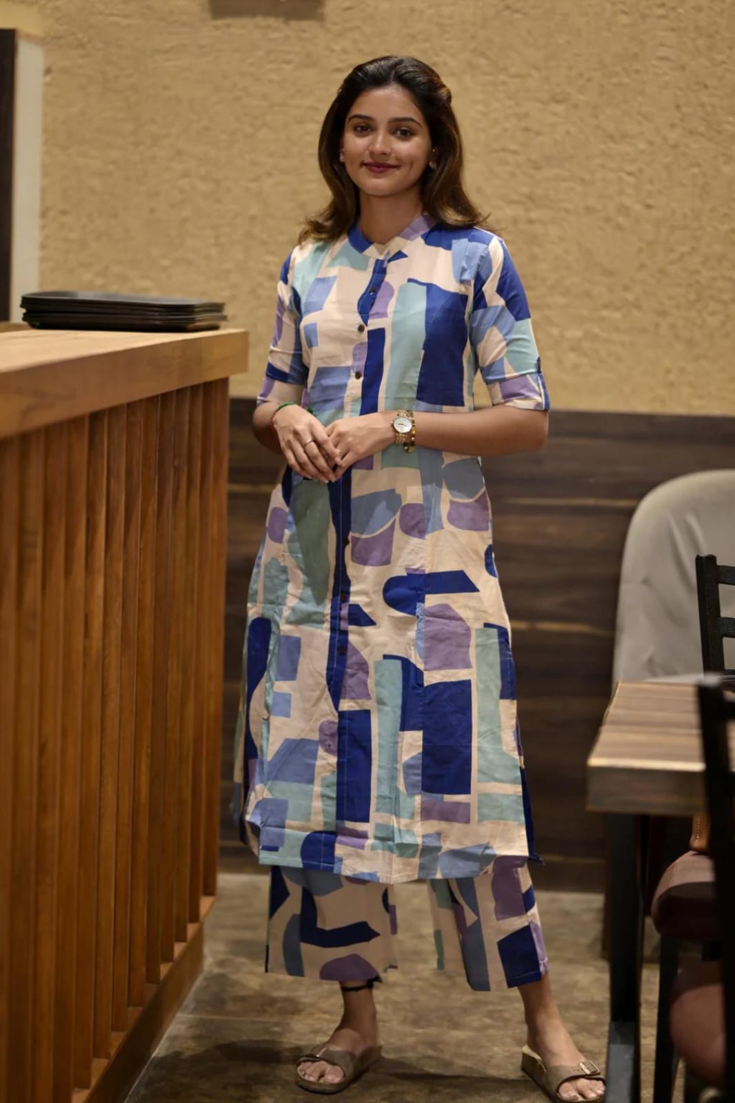 Libas Abstract Print Cotton Kurta Set With Pants Modern Co-Ord Style