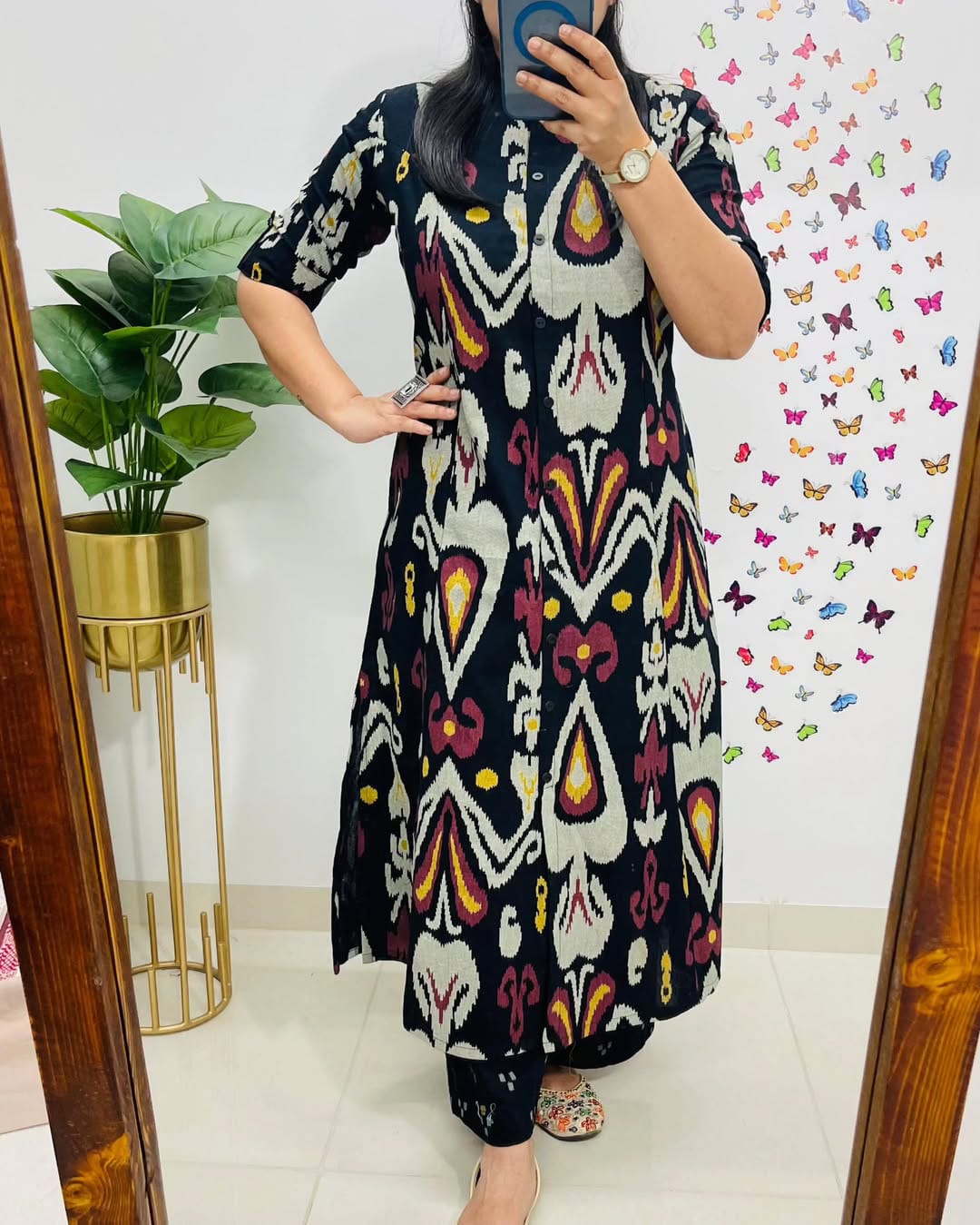 Libas Contemporary Ikat-Printed Black Cotton Kurta Set