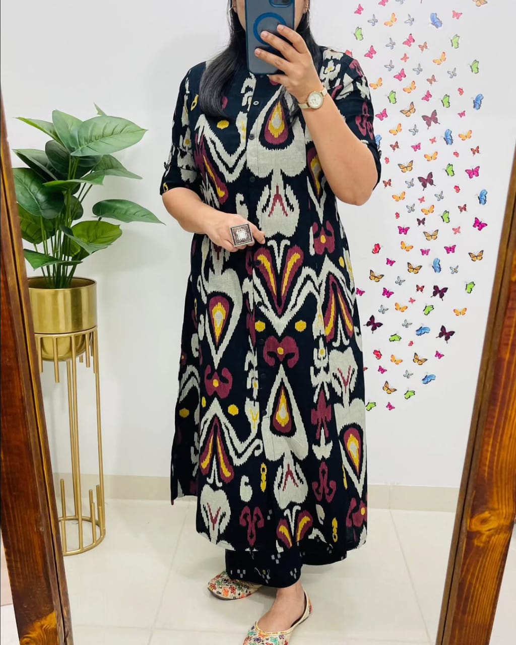 Libas Contemporary Ikat-Printed Black Cotton Kurta Set