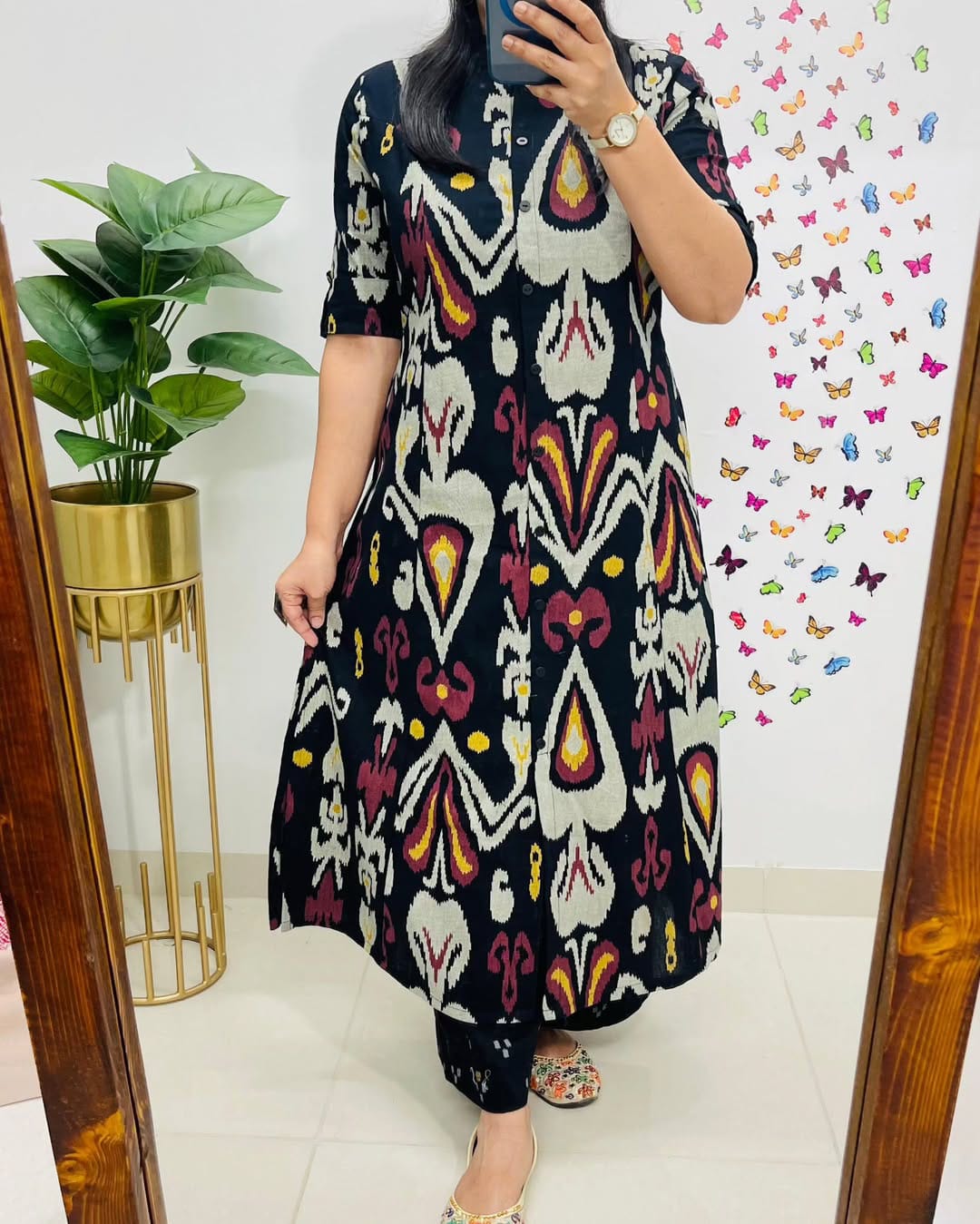 Libas Contemporary Ikat-Printed Black Cotton Kurta Set