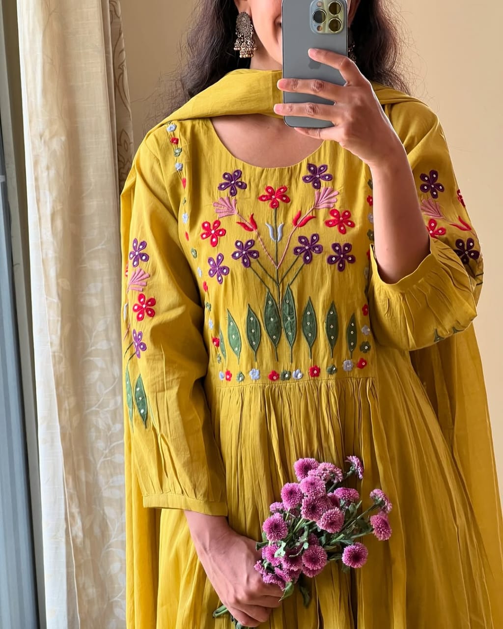 Libas Vibrant Yellow Anarkali With Floral Embroidery