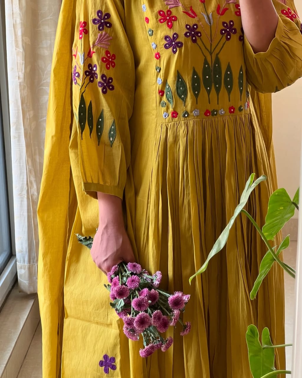 Libas Vibrant Yellow Anarkali With Floral Embroidery