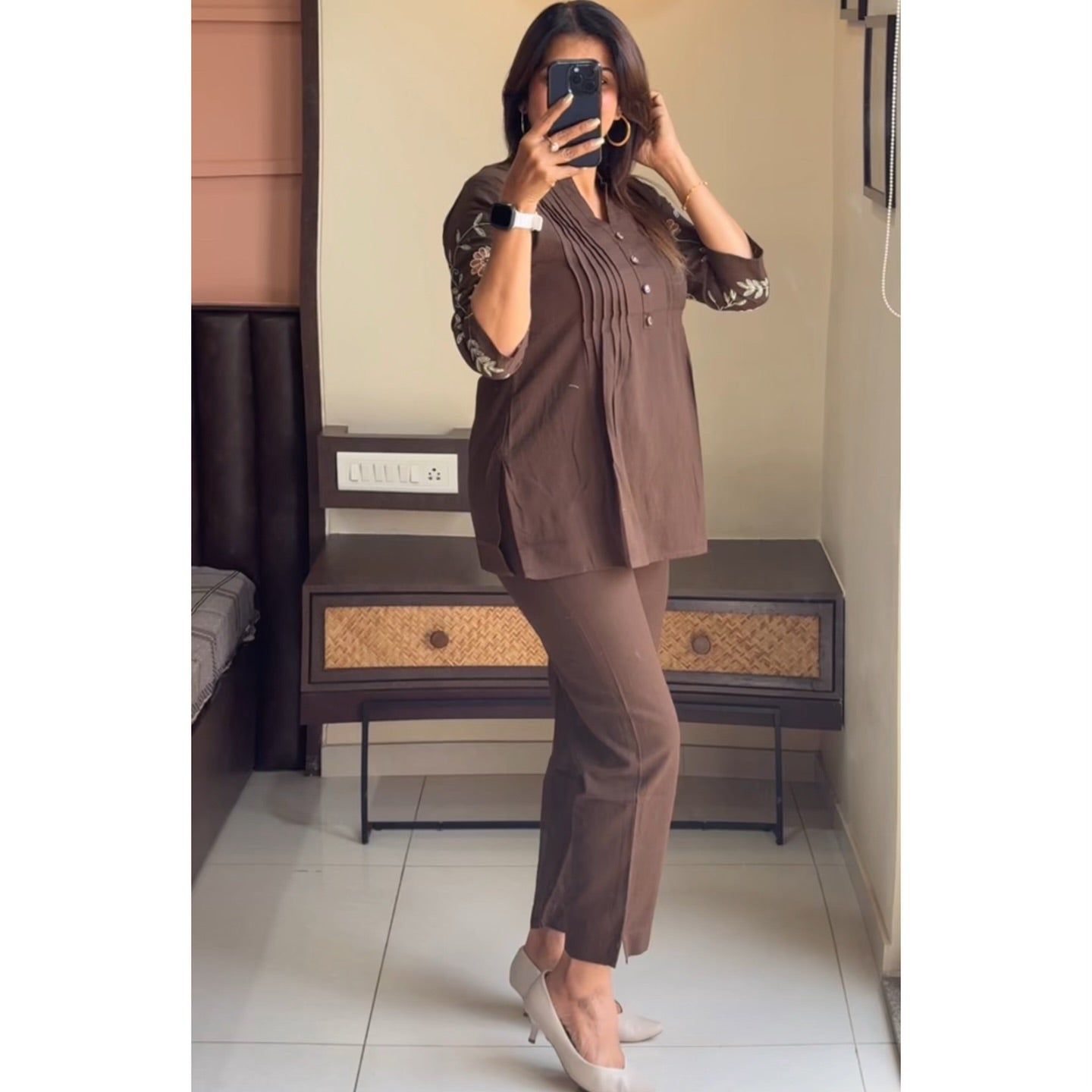 Libas Chic Coffee Brown Embroidered Co-Ord Set