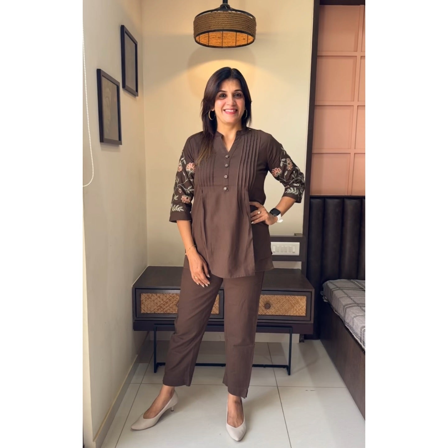 Libas Chic Coffee Brown Embroidered Co-Ord Set