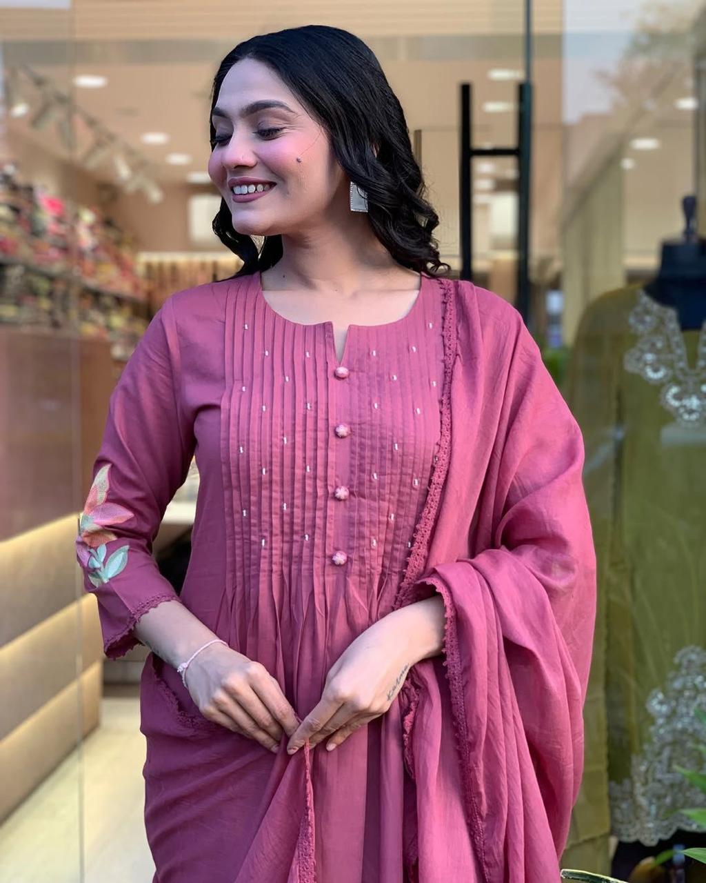 Libas Mauve Pink Embroidered Kurta Set