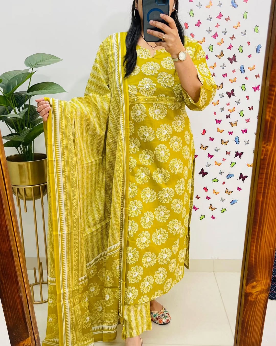 Libas Mustard Yellow Floral Printed Cotton Suit Set