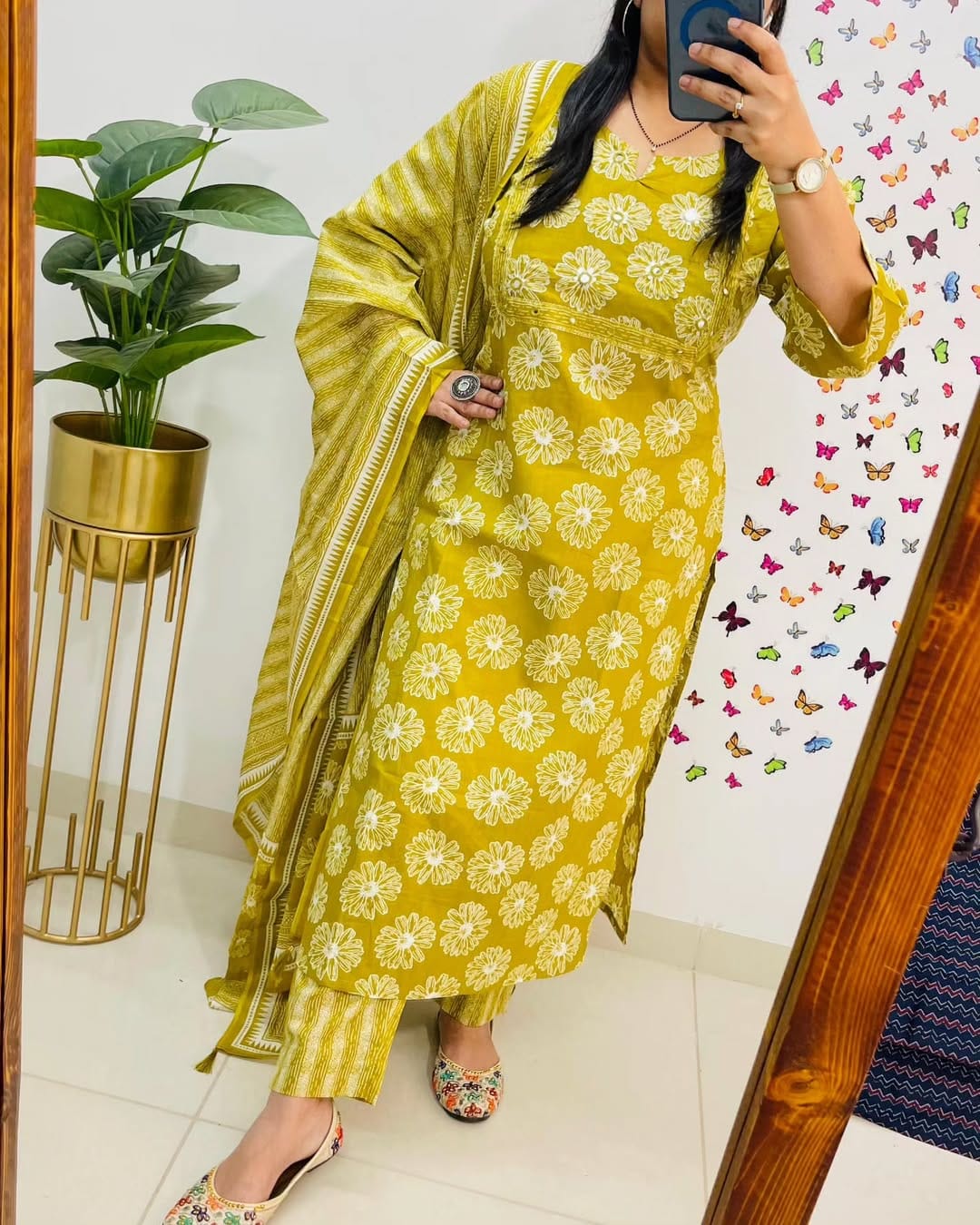 Libas Mustard Yellow Floral Printed Cotton Suit Set