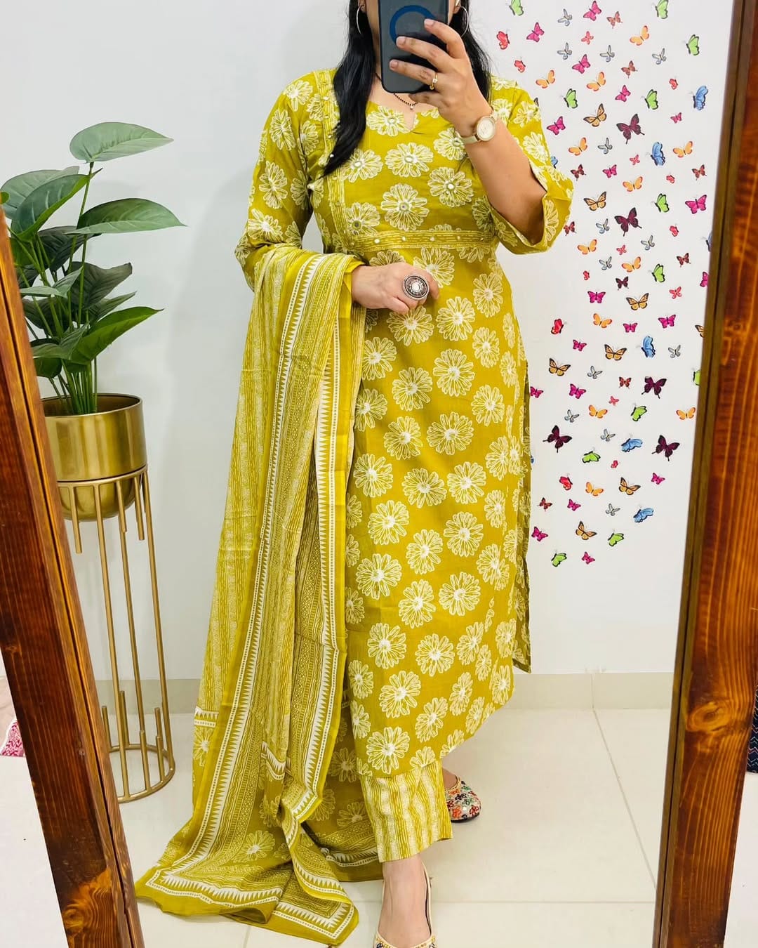 Libas Mustard Yellow Floral Printed Cotton Suit Set