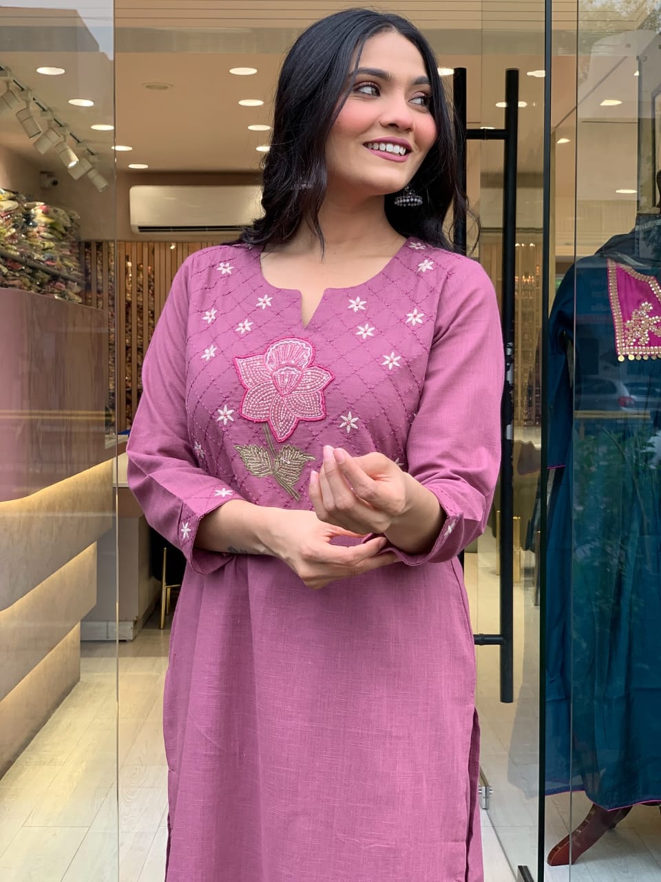 Libas Elegant Pink Embroidered Kurti