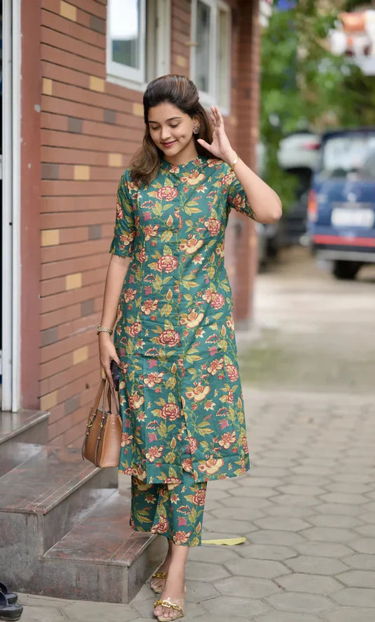 Libas Elegant Green Floral Kurta Set For Women