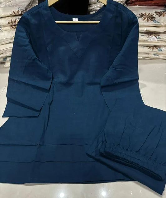 Libas Navy Blue Cotton Casual Co-Ord Set For Women
