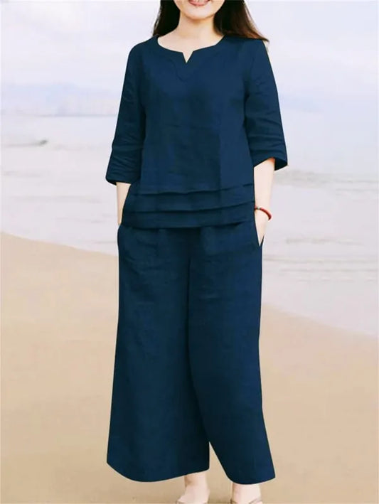 Libas Navy Blue Cotton Casual Co-Ord Set For Women