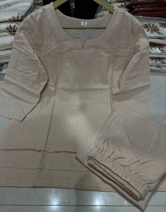 Libas Off White Cotton Casual Loose Solid Tracksuit Outfits
