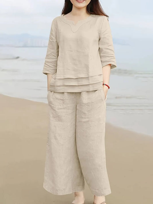 Libas Off White Cotton Casual Loose Solid Tracksuit Outfits