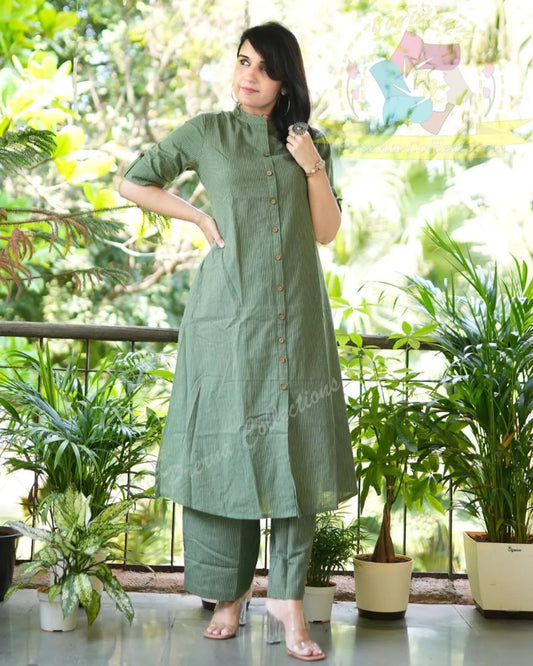 Libas Kurta Olive Green Co-Ord Set In A-Line Kurta And Pant Set