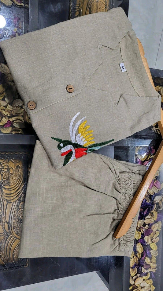 Sleeveless Embroidered Linen Two-Piece Set
