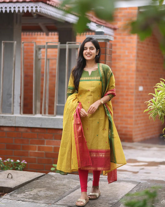 Libas Elegant Kanchi Cotton Suit Set With Jaquard Dupatta For Women