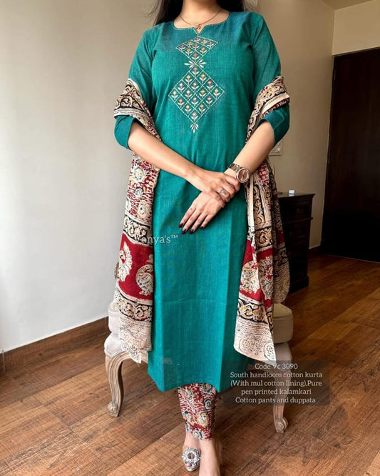 Libas Pure Handloom South Cotton Hand Printed Chitrkari Dupatta And Pant