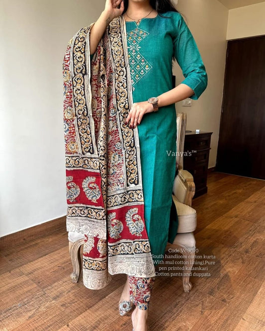 Libas Pure Handloom South Cotton Hand Printed Chitrkari Dupatta And Pant