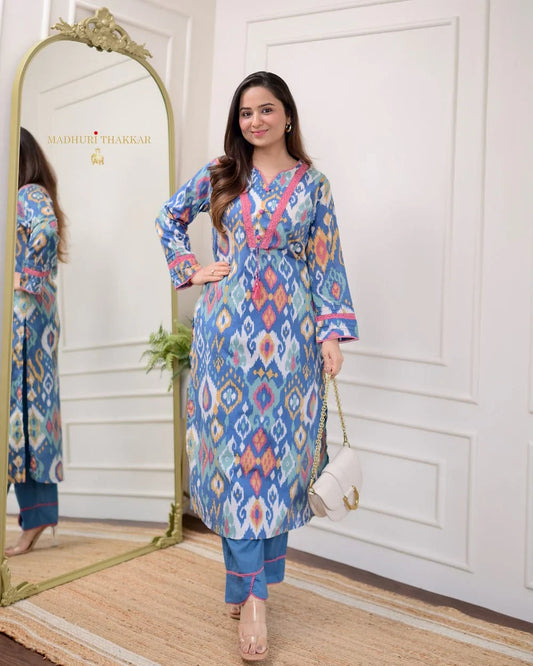 Libas Premium Cotton Printed Designer Kurti With Bottom Set