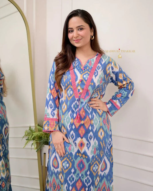 Libas Premium Cotton Printed Designer Kurti With Bottom Set
