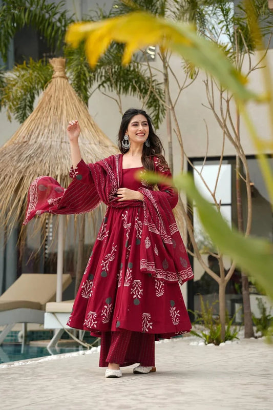 Libas Anarkali Discharge Print Cotton Kurta Set