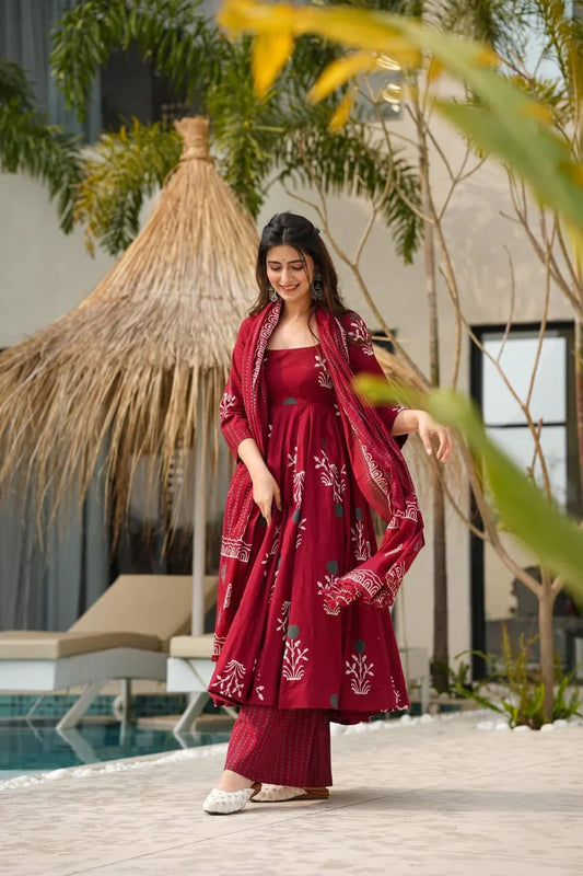 Libas Anarkali Discharge Print Cotton Kurta Set