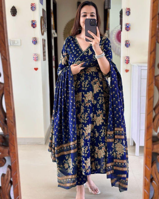 Libas Anarkali Kurta Set With Angrakha Style For Women( Blue )