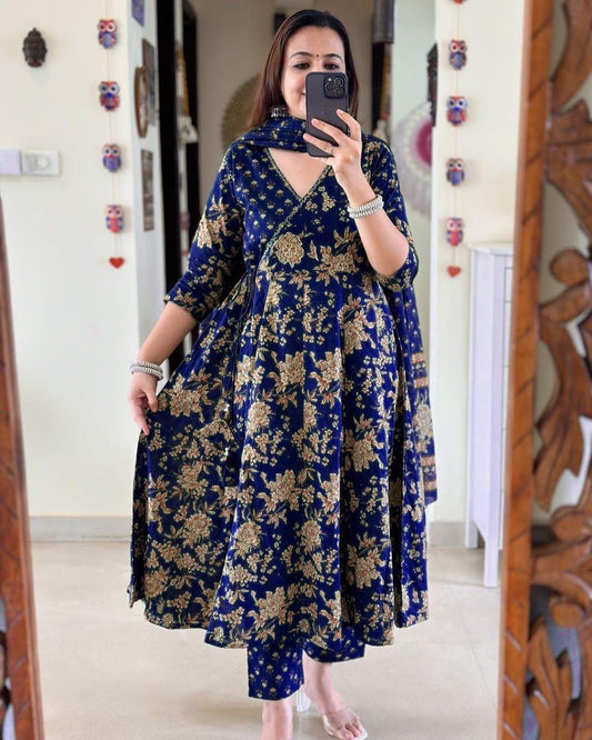 Libas Anarkali Kurta Set With Angrakha Style For Women( Blue )