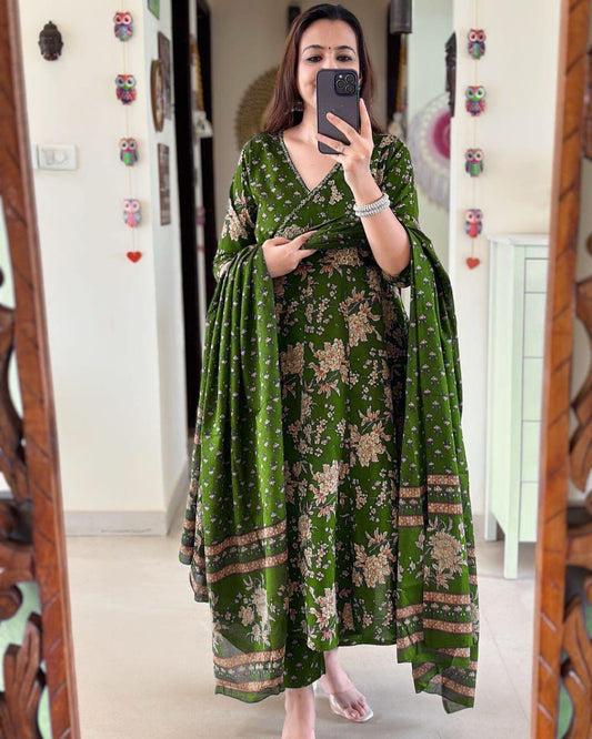 Libas Anarkali Kurta Set With Angrakha Style For Women( Green )